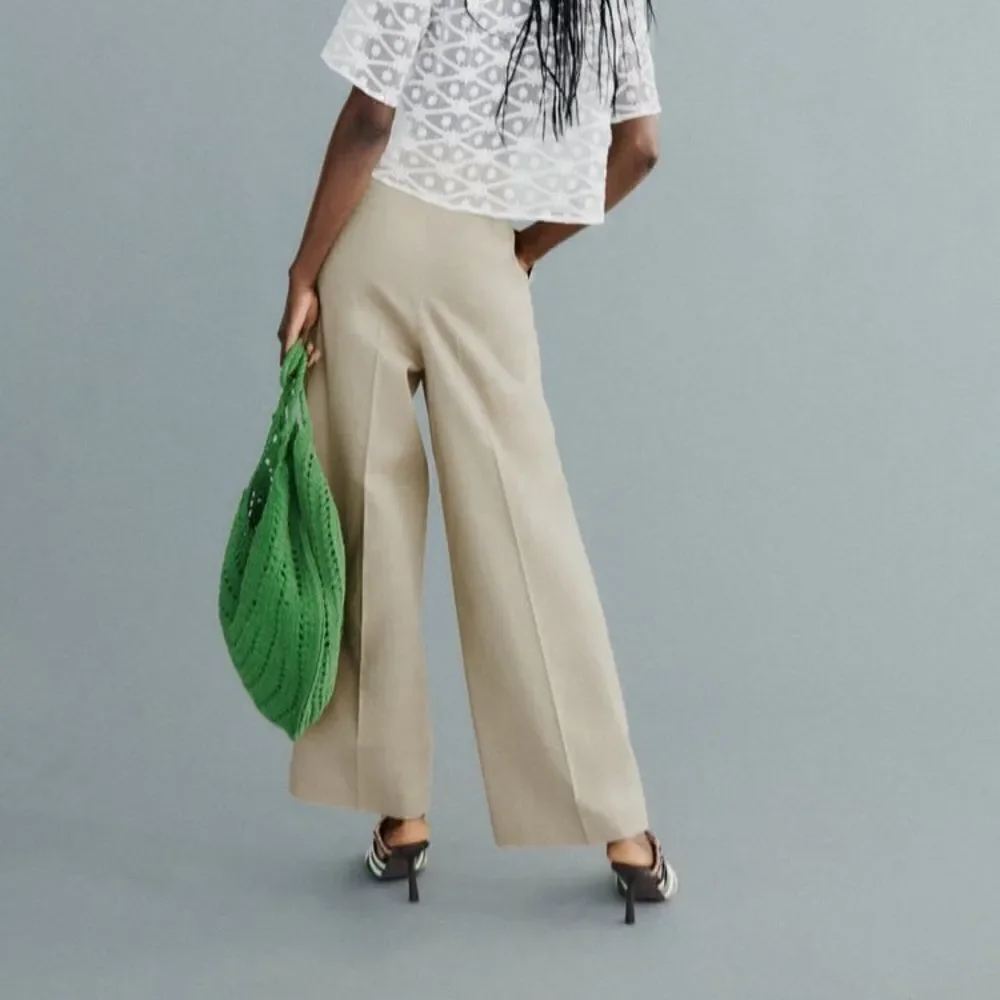 Zara Linen Blend Pants Taupe Brown